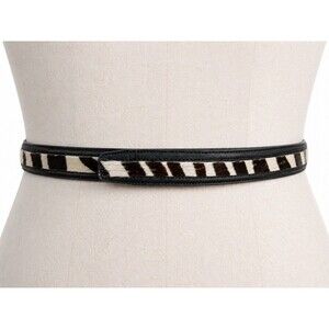 Terry Stack Belt Size Medium Italian Leather Black White Pony Hair Animal Print